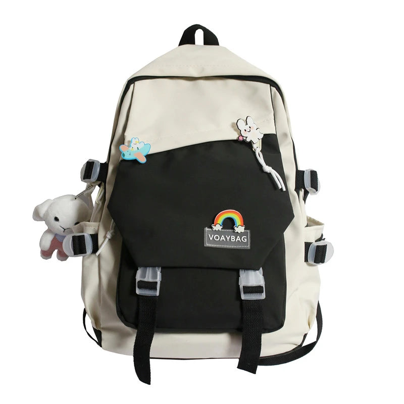 Nylon Backpack School Bags Waterproof Student Bag Girls Patchwork Rucksack