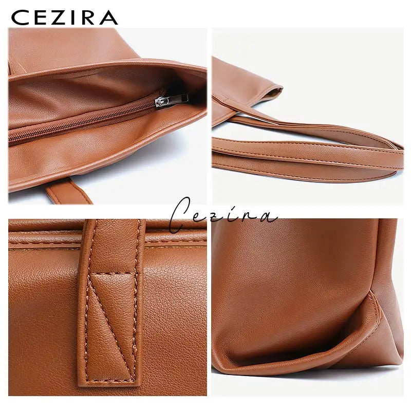 Women's Large Vegan Leather Tote Bag with Double Shoulder Straps