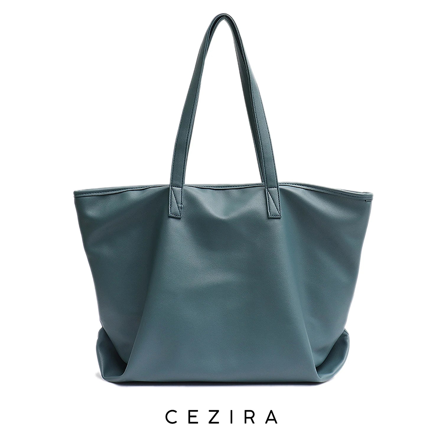Women's Large Vegan Leather Tote Bag with Double Shoulder Straps