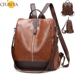Women Soft Leather Backpack Female College School Bag