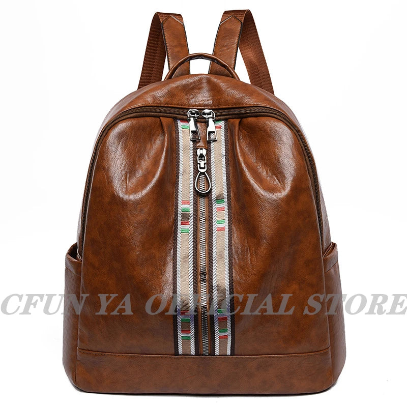 Soft Leather Travel Backpack PU Woman's Shoulder Bags Anti-Theft Bagpack