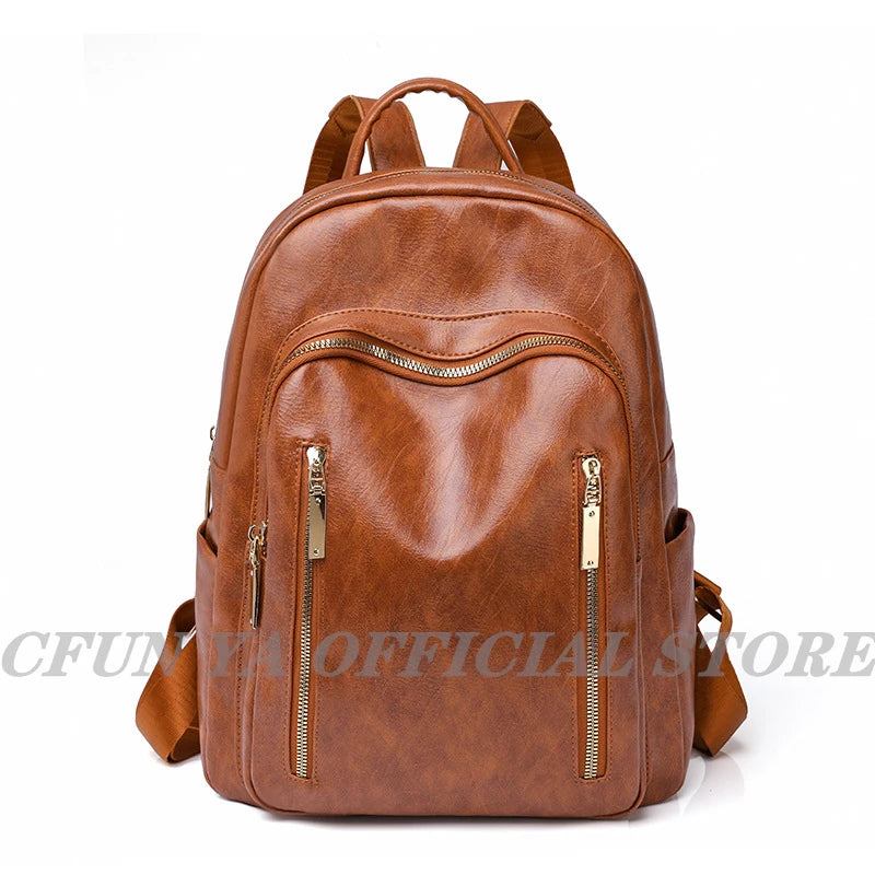 Soft Leather Backpack For Women Large Bagpack Anti-Theft Rucksack