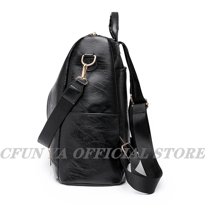 Vintage Leather Backpack for Teenage Girls School Bag