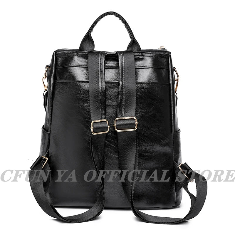 Vintage Leather Backpack for Teenage Girls School Bag