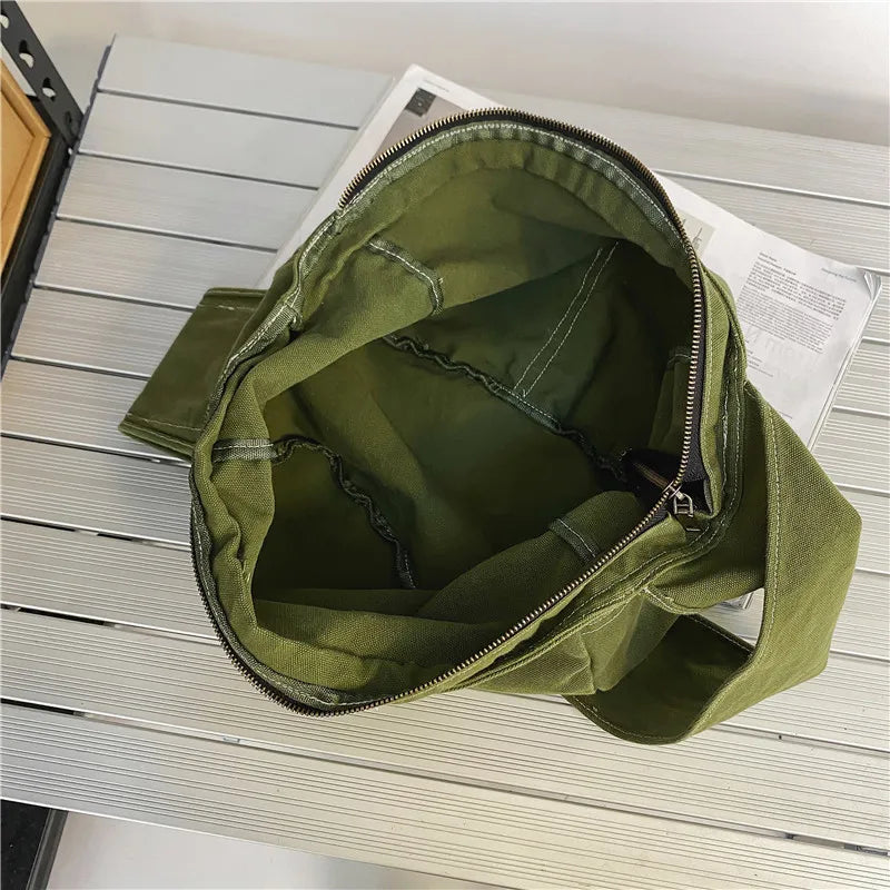 Canvas Shoulder Bag Women Solid Tote Bag Large Capacity Crossbody Bags