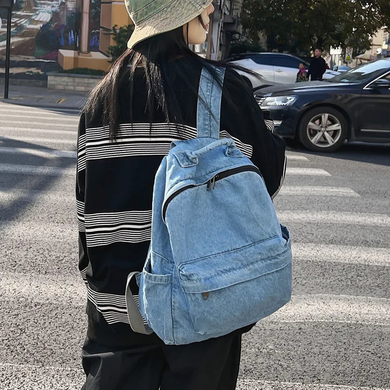 CGCBAG Denim Canvas Backpack Women Large Capacity School Backpack