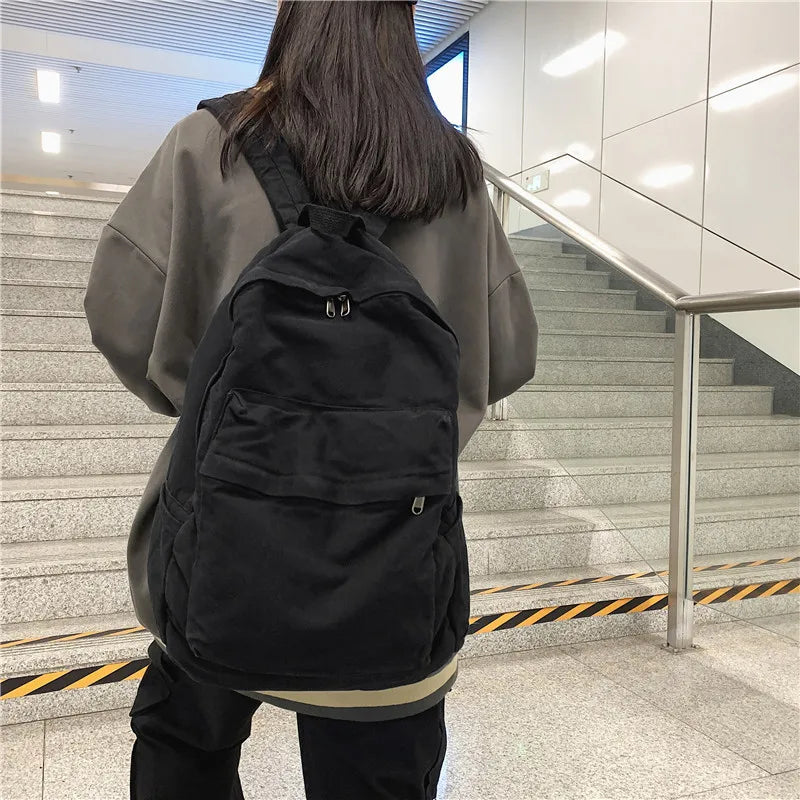 Large Capacity Canvas Backpack For Students Female Travel School Bags
