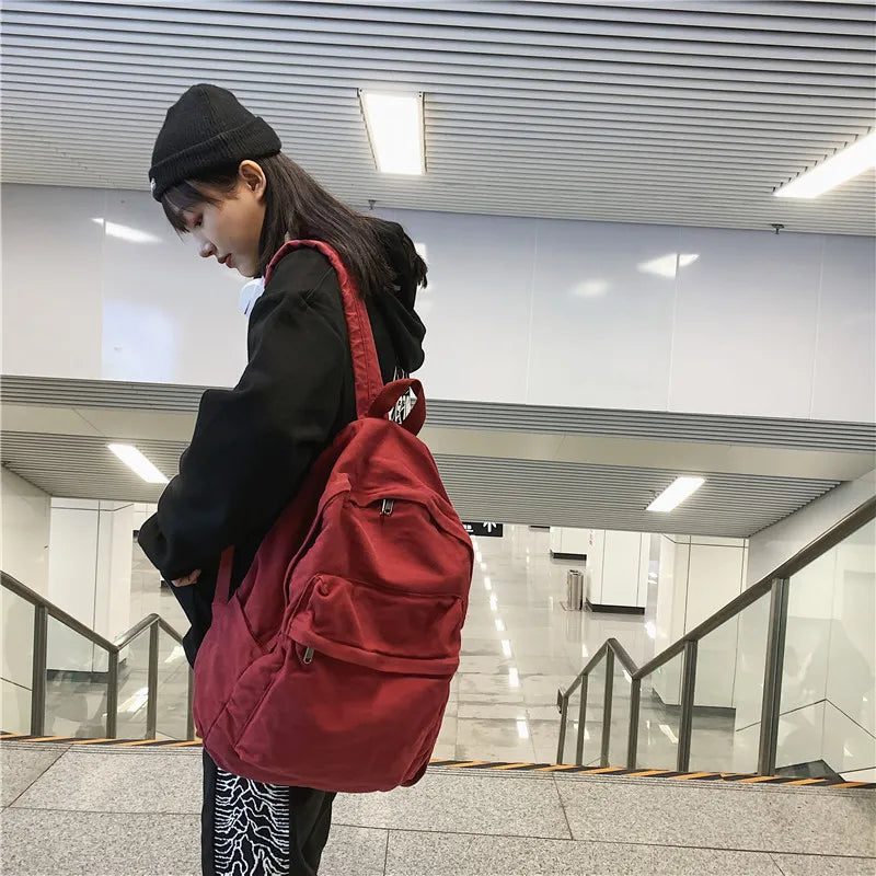 Large Capacity Canvas Backpack For Students Female Travel School Bags
