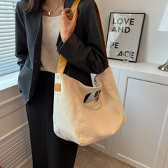 Canvas Tote Bag For Women Large Capacity Solid Beach Shoulder Handbags