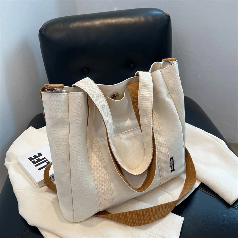 CGCBAG Canvas Shoulder Bag Large Capacity Beach Tote Solid Female Handbags
