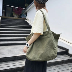 Large Capacity Women Canvas Tote Shoulder Bag Harajuku Solid Beach Shopper Bag C