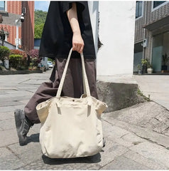 Large Capacity Women Canvas Tote Shoulder Bag Harajuku Solid Beach Shopper Bag C