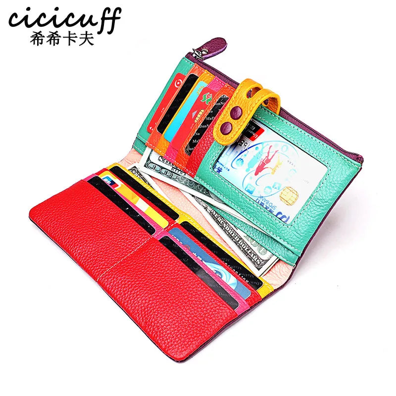 Women's Leather Long Clutch Purse with Zipper Pocket