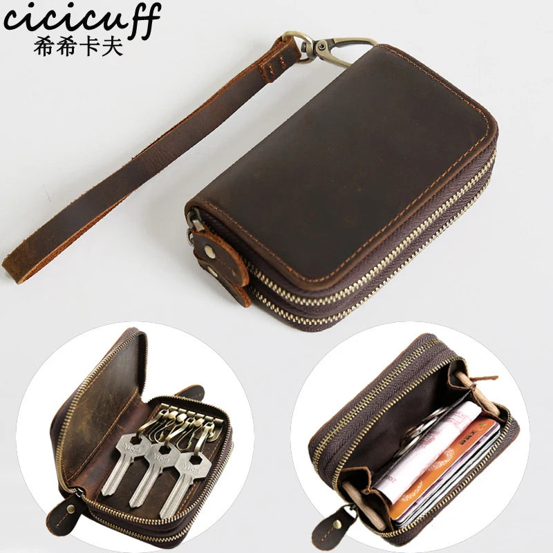 Vintage Leather Key Case Wallet with 6 Key Holder