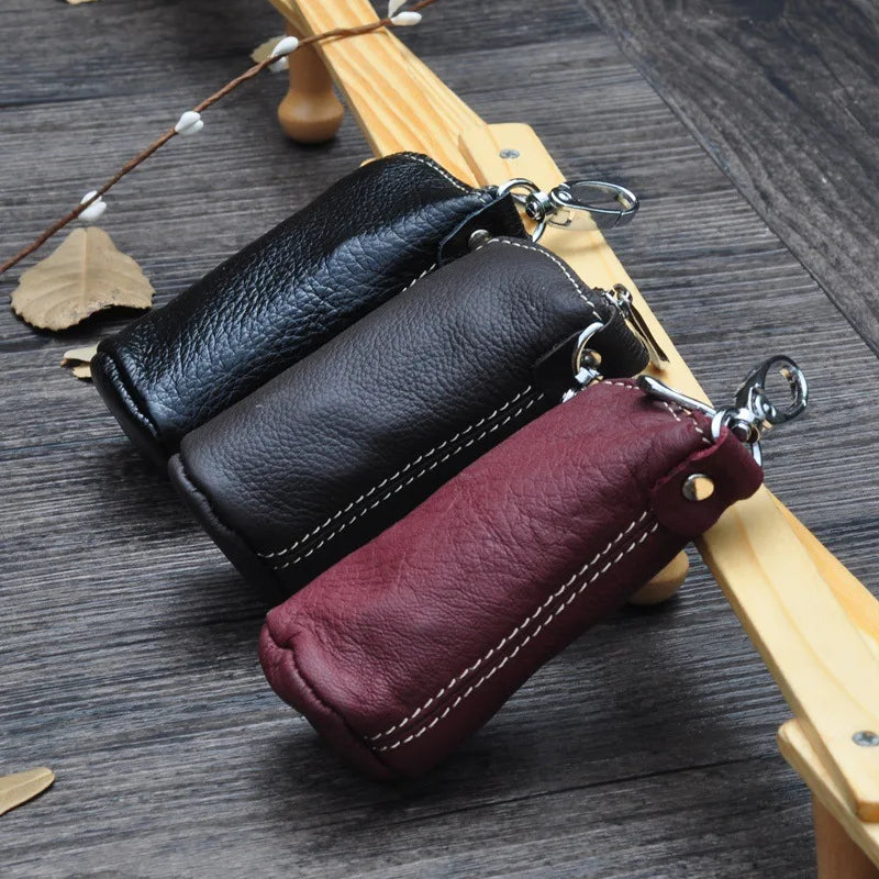 Cow Leather Key Bag Zipper Keychain Holder