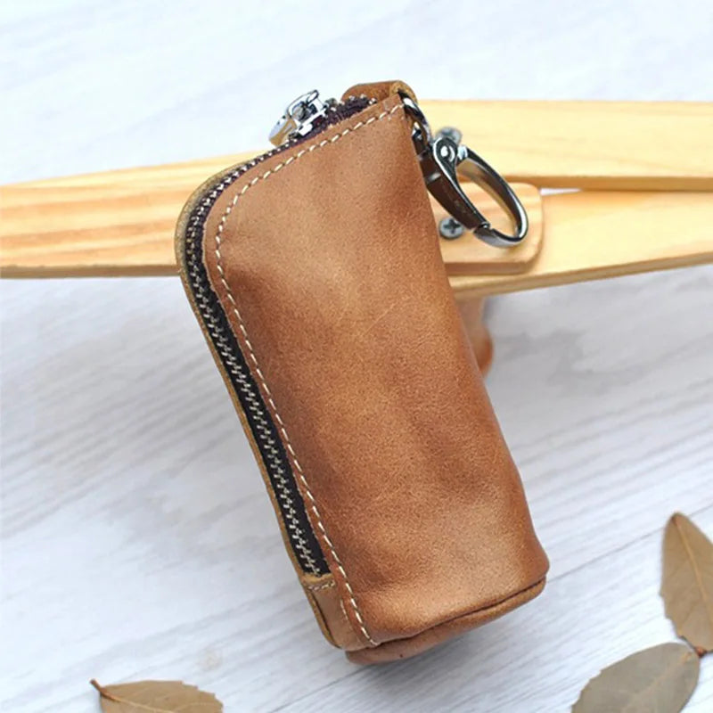 Cow Leather Key Bag Zipper Keychain Holder
