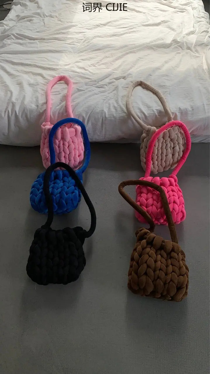Velvet Knitting Women's Bag Autumn Winter Hand Woven Bag