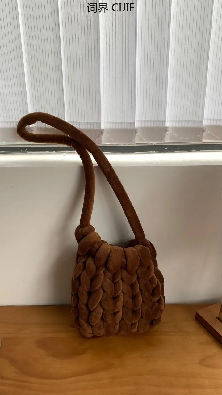 Velvet Knitting Women's Bag Autumn Winter Hand Woven Bag