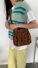 Velvet Knitting Women's Bag Autumn Winter Hand Woven Bag