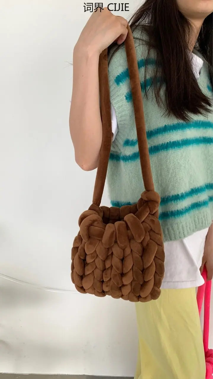 Velvet Knitting Women's Bag Autumn Winter Hand Woven Bag