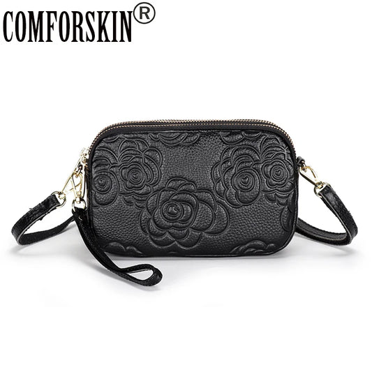 Embossed Flower Leather Messenger Bag for Women