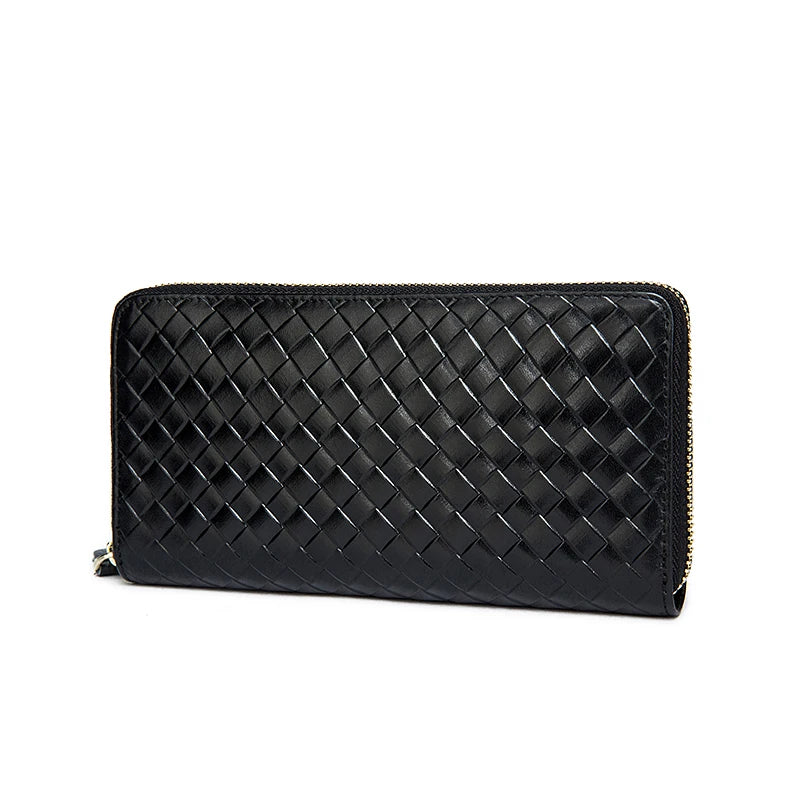 Cow Leather Embossed Knitting Weave Pattern Men Wallets