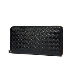 Cow Leather Embossed Knitting Weave Pattern Men Wallets