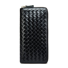 Cow Leather Embossed Knitting Weave Pattern Men Wallets