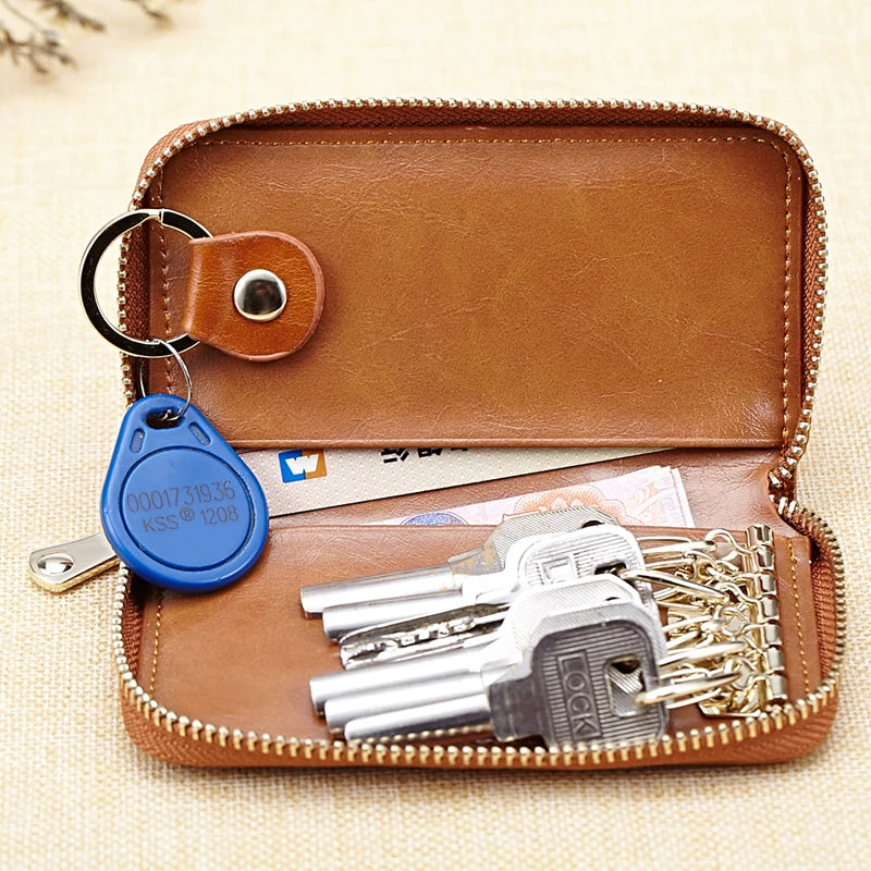 Vintage Cowhide Zipper Key Wallets Purses