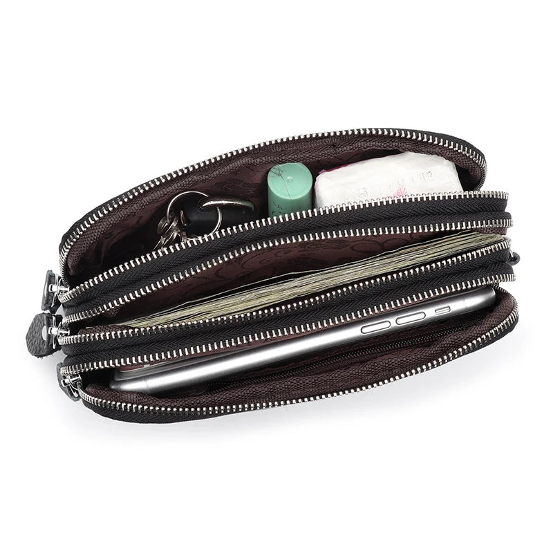 Women Leather Wallet Three Zipper Purses For Ladies Large Capacity