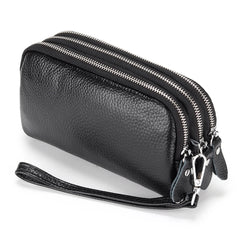 Women Leather Wallet Three Zipper Purses For Ladies Large Capacity