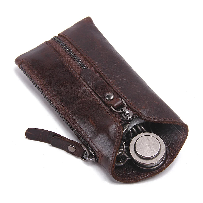 CONTACT'S Leather Men Key Wallet Vintage Keychain Cover Zipper Key Pouch Bag