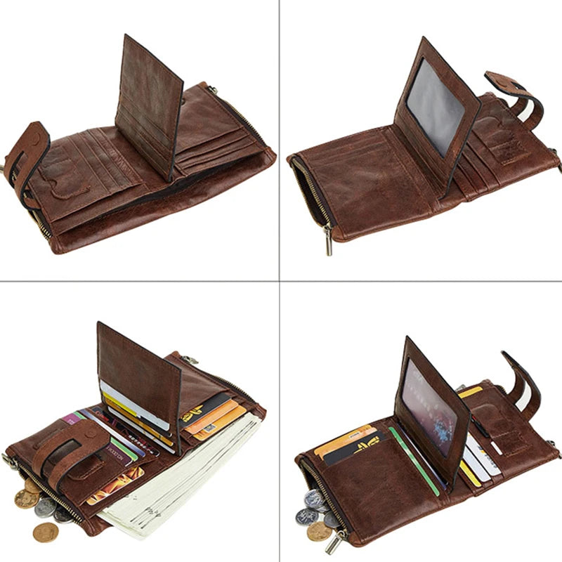 Men Wallet Cow Leather Wallet Big Capacity Short Men Purse