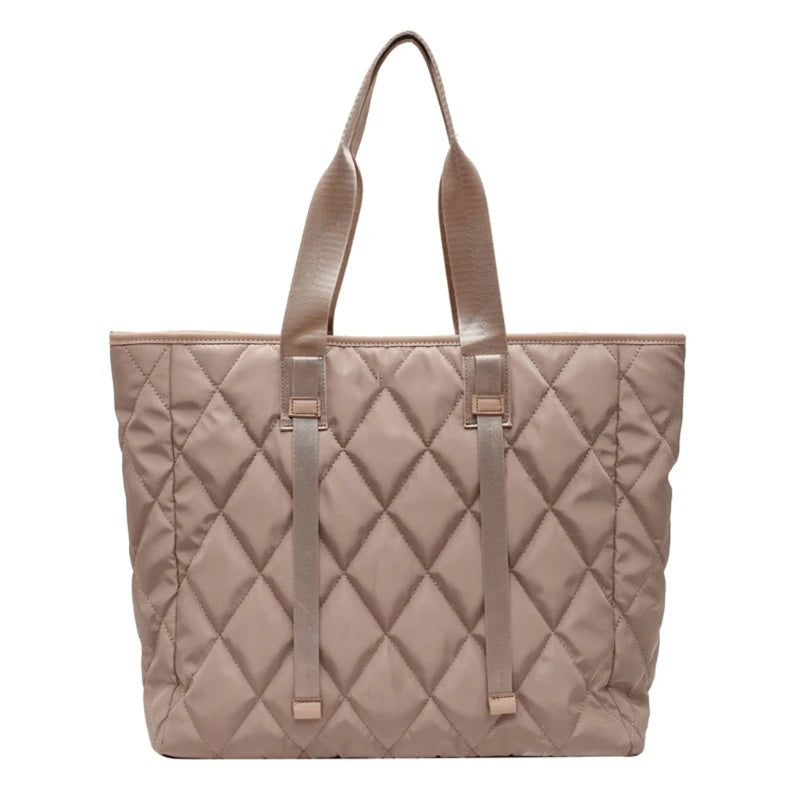 CPDD Large Nylon Tote Bag Quilted Pattern Solid Office Handbag Purse