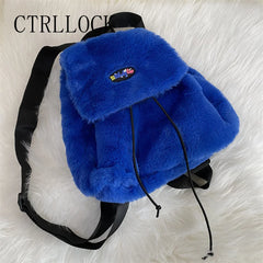 CTRLLOCK Preppy Style Candy Fur Backpack Student Schoolbag