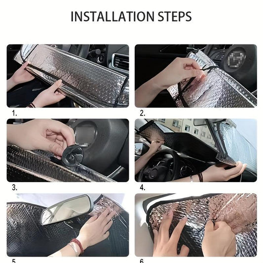 Universal Front Sunshade for Cars with Silver Windshield, Thermal Insulation