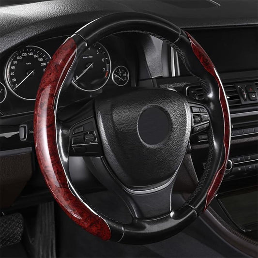 Wood Grain Carbon Fiber Steering Wheel Cover Non-Slip Protector