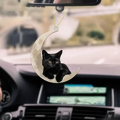 Cat Hanging Moon Ornament for Car Keys