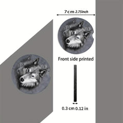 2pcs Gray Wolf Print Car Coaster Car Decoration