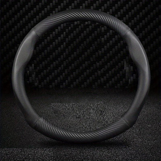 Carbon Fiber Grain Steering Wheel Cover - Round D Type Handle - All Seasons