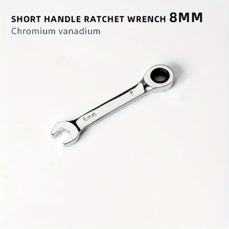 6mm-19mm Reversible Combo Stubby Wrench 72-Tooth Ratchet Socket Spanner Nut Tool