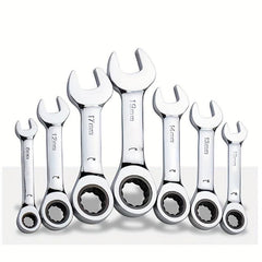 6mm-19mm Reversible Combo Stubby Wrench 72-Tooth Ratchet Socket Spanner Nut Tool