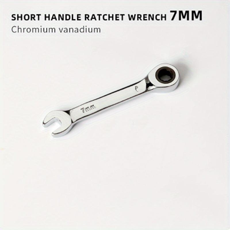 6mm-19mm Reversible Combo Stubby Wrench 72-Tooth Ratchet Socket Spanner Nut Tool