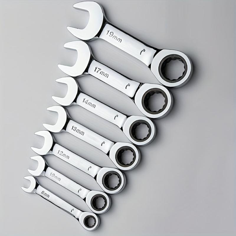 6mm-19mm Reversible Combo Stubby Wrench 72-Tooth Ratchet Socket Spanner Nut Tool