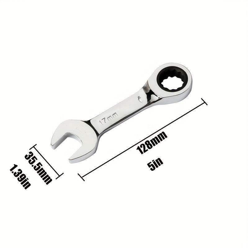 6mm-19mm Reversible Combo Stubby Wrench 72-Tooth Ratchet Socket Spanner Nut Tool