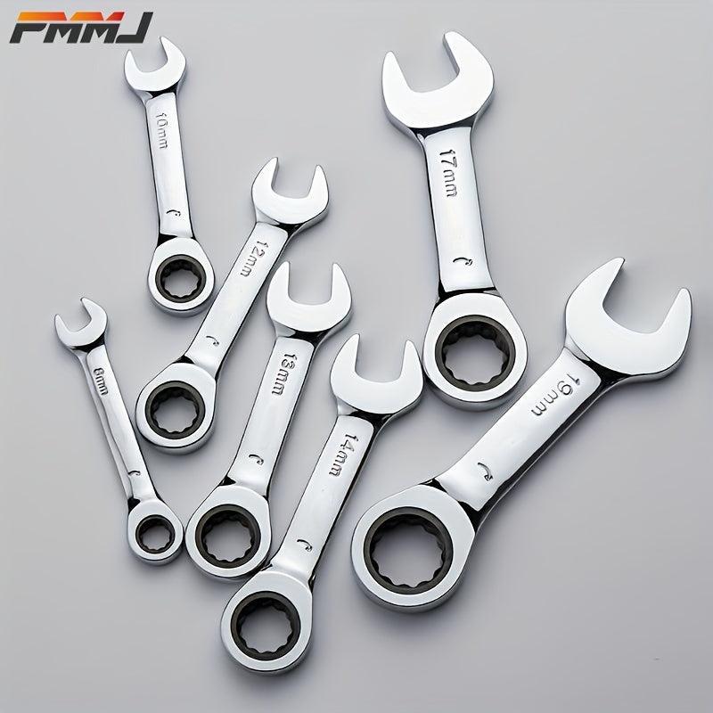 6mm-19mm Reversible Combo Stubby Wrench 72-Tooth Ratchet Socket Spanner Nut Tool