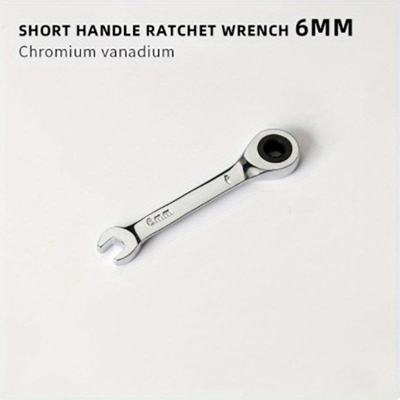6mm-19mm Reversible Combo Stubby Wrench 72-Tooth Ratchet Socket Spanner Nut Tool