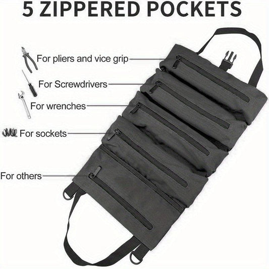 1PC Tool Roll Up Bag Wrench Roll Pouch Zipper Carrier Tote