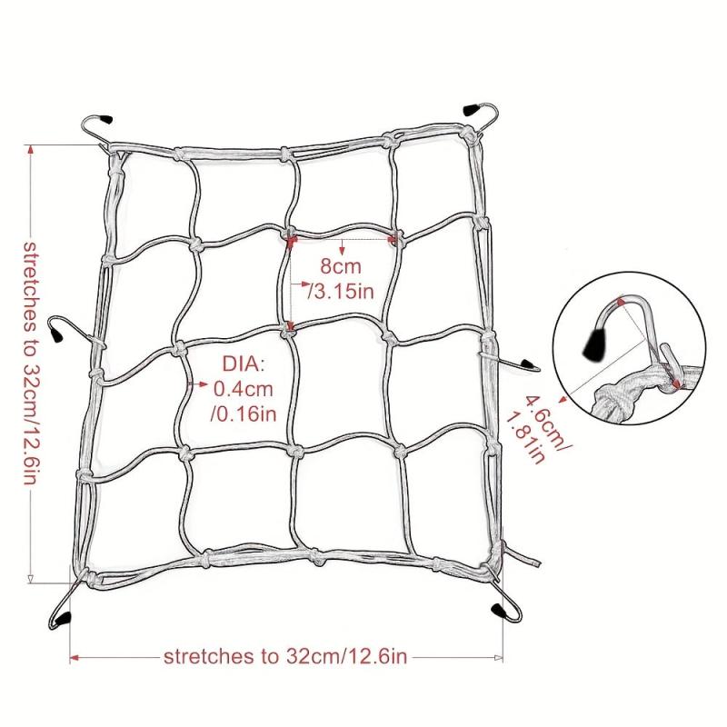 1pc Motorcycle Luggage Net 6 Hooks Hold Down Fuel Tank Mesh Web Bungee