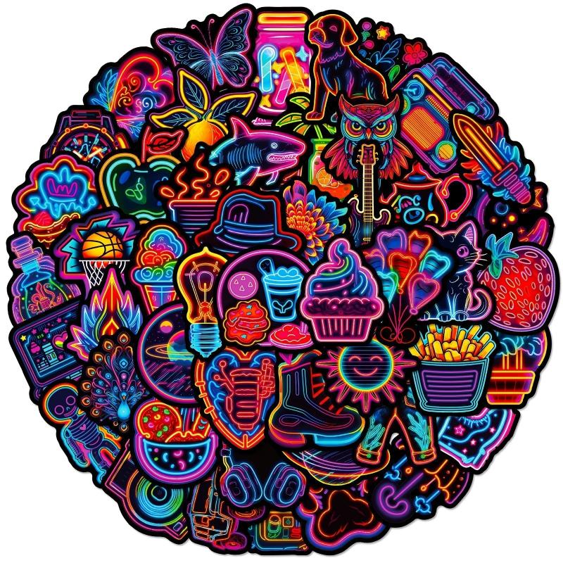 50pcs Neon Style Stickers for Motorcycle Laptop Skateboard